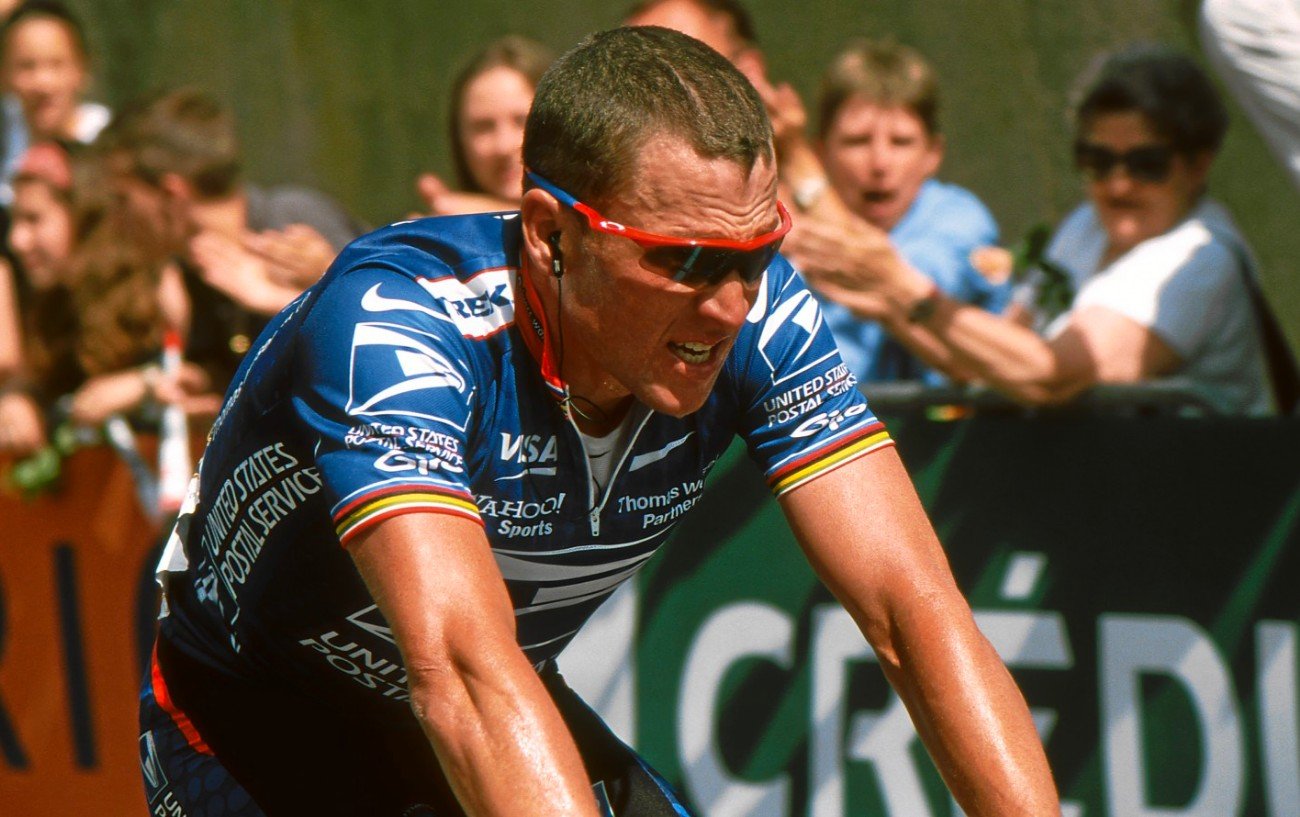Lance Armstrong cycling at the Tour de France.
