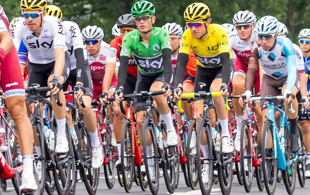 Team Sky and their domestiques at the Tour de France, led by Geraint Thomas in the yellow jersey.