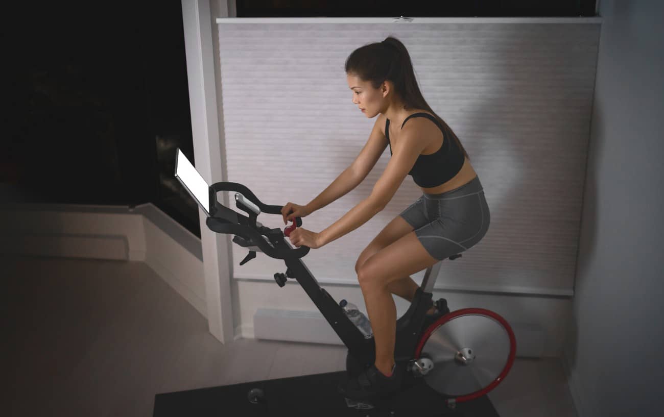 A cyclist clears the cache on her Peloton bike.