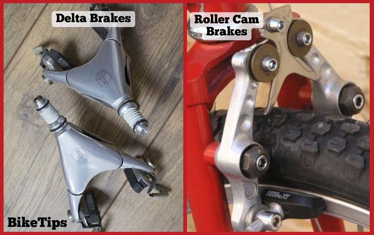 Comparison image of delta brakes and roller cam brakes.