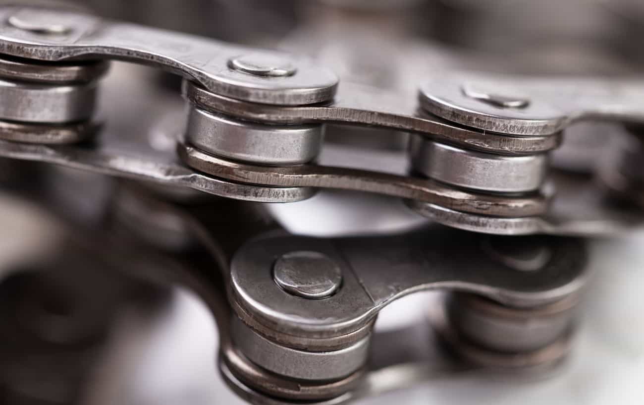 Close up shot of a wrapped bike chain.
