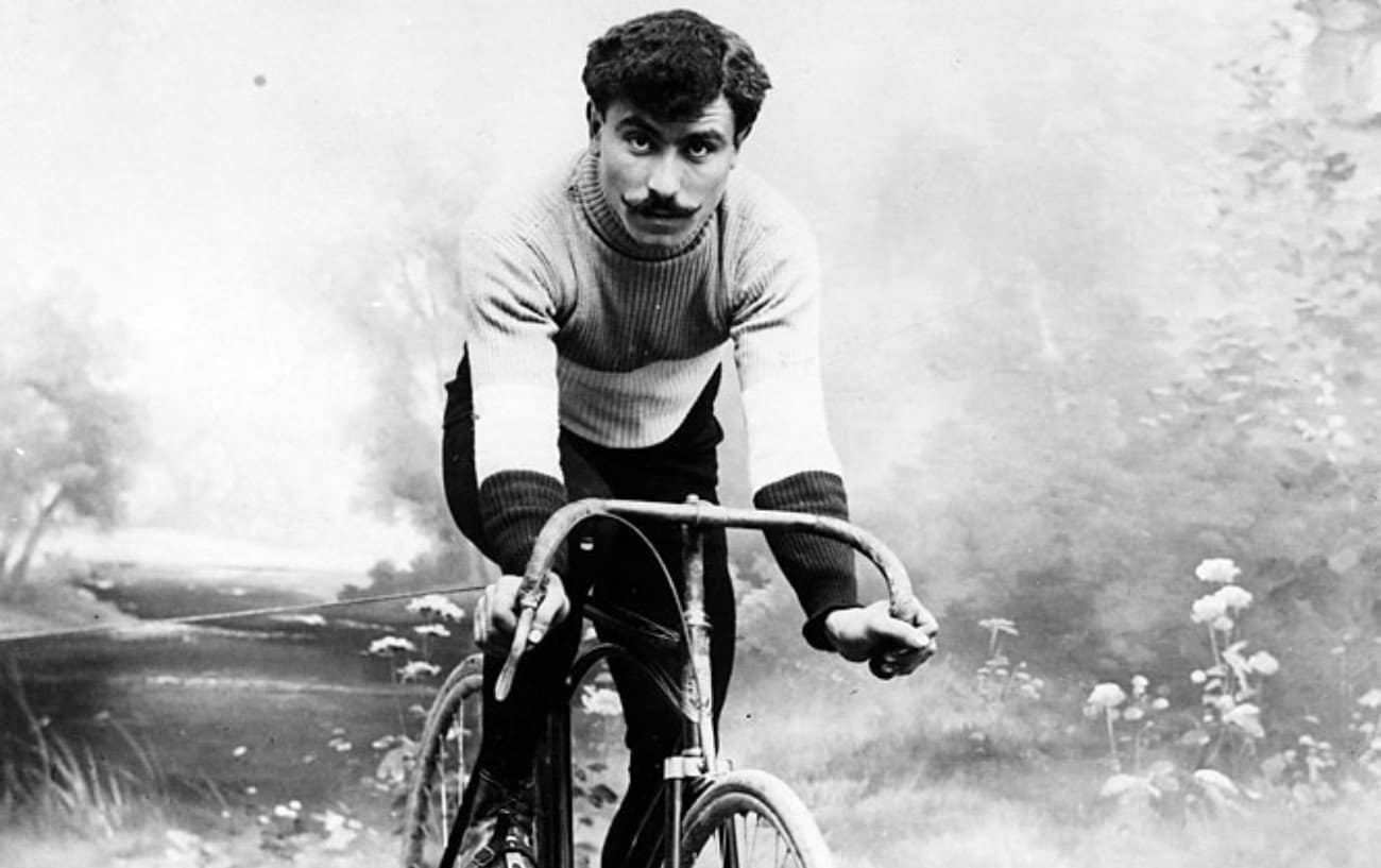 Octave Lapize poses for a photograph on his bicycle, year unknown.