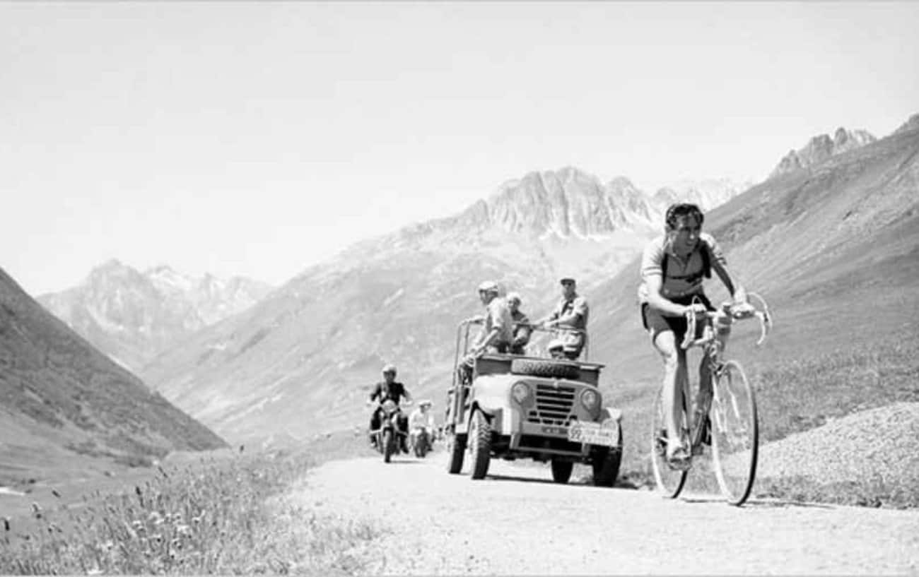 Fausto Coppi climbs through the Alps, date unknown.