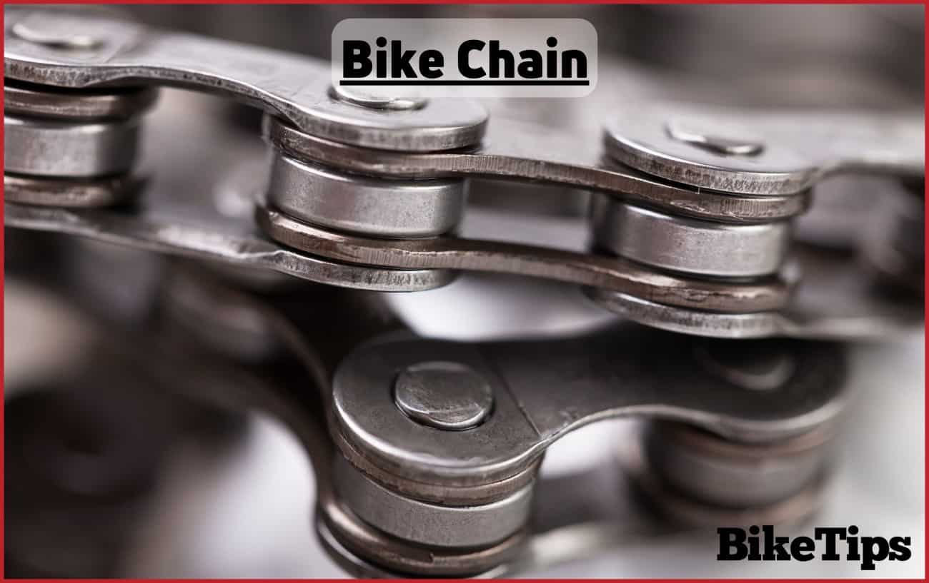 Close-up shot of a silver bike chain.