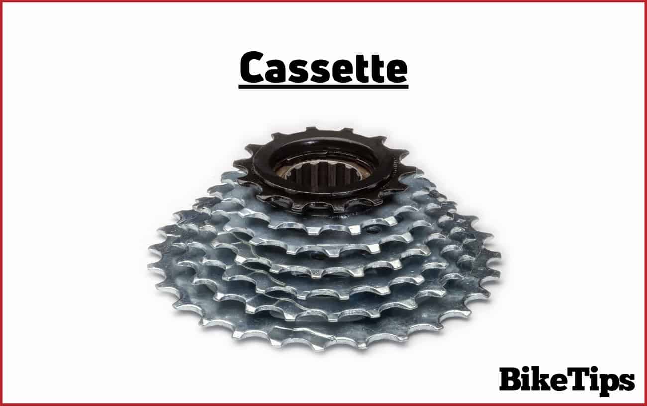 Photo of an upright bike cassette against a white background.
