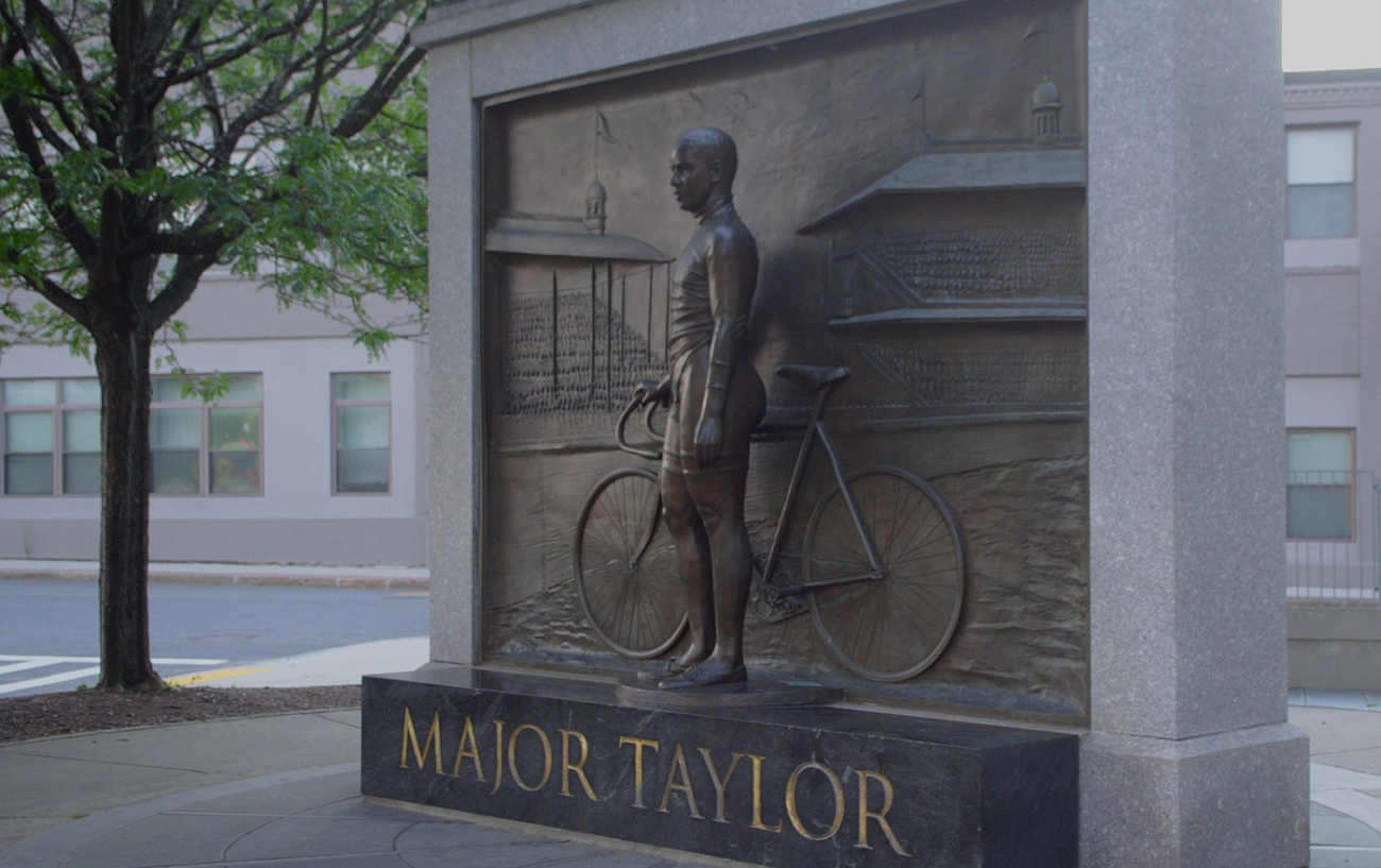 A memorial to Major Taylor in his adopted hometown of Worcester, Massachusetts.