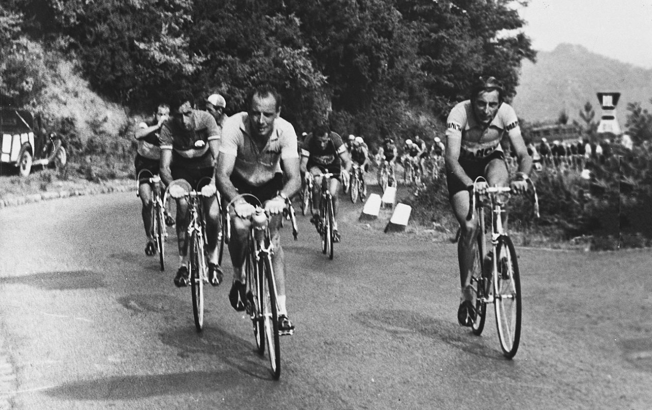 Fausto Coppi leading the pack in 1953.