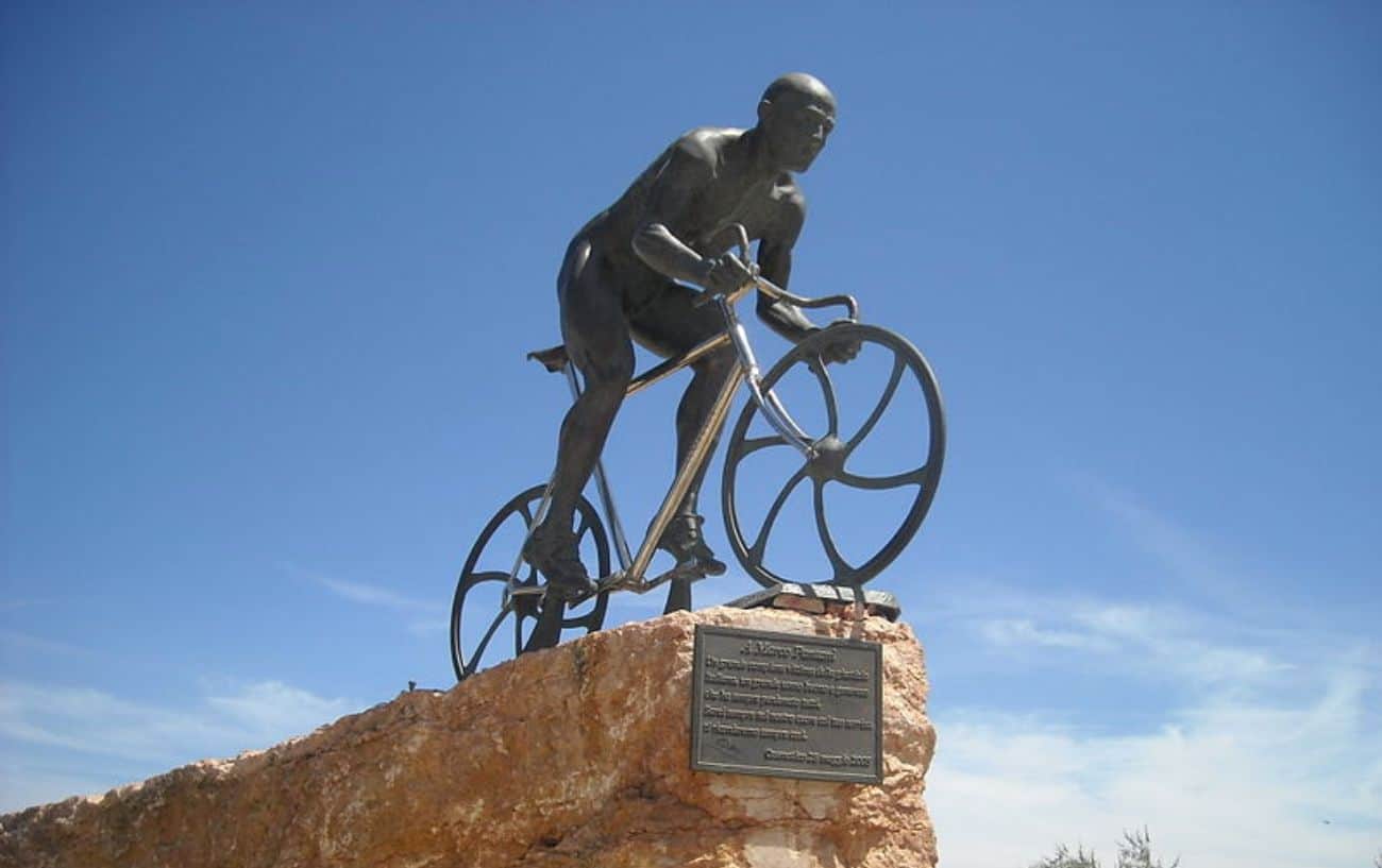 Statue of Marco Pantani in his hometown of Cesenatico.