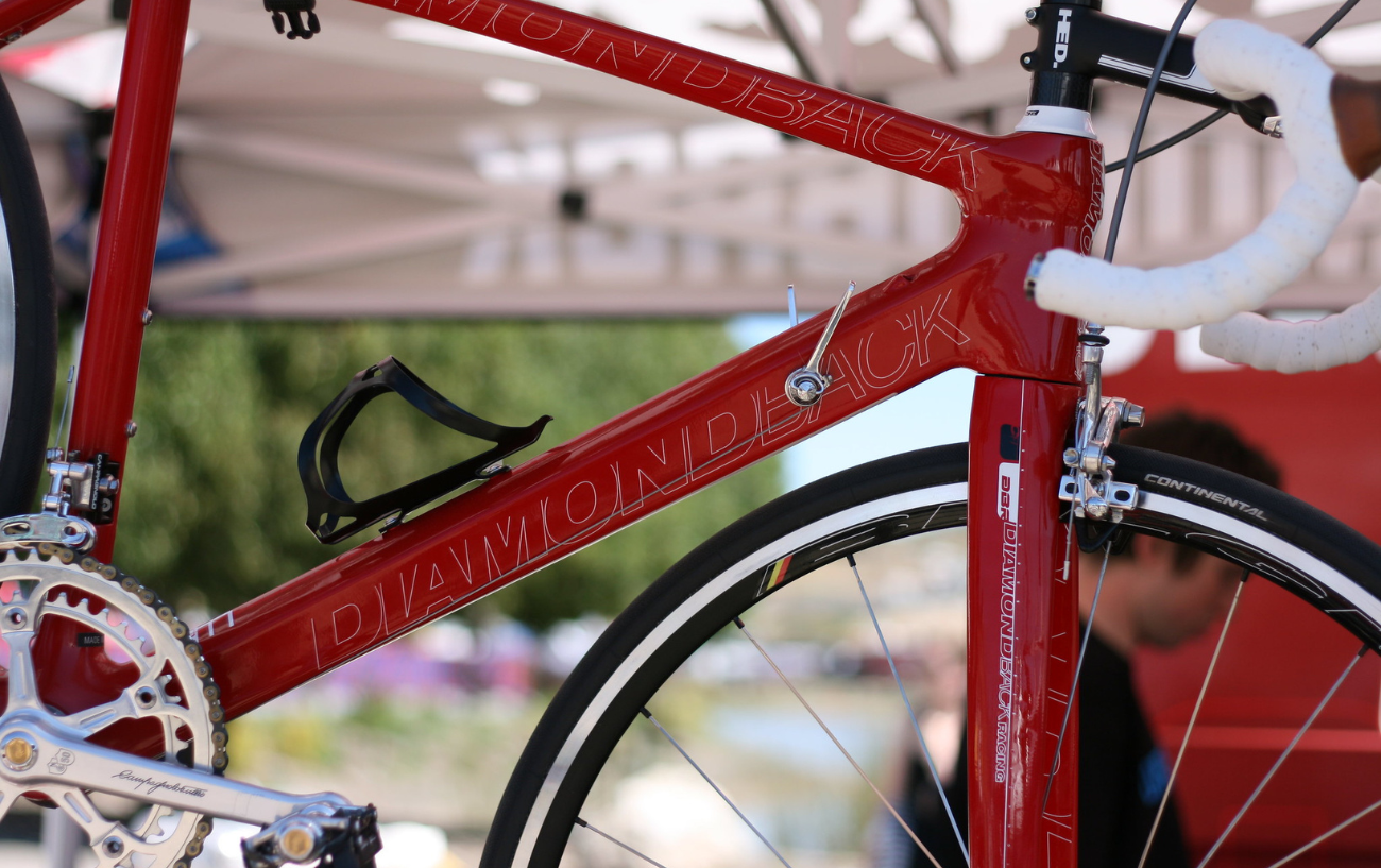 Down tube shifters on a modern carbon road bike.