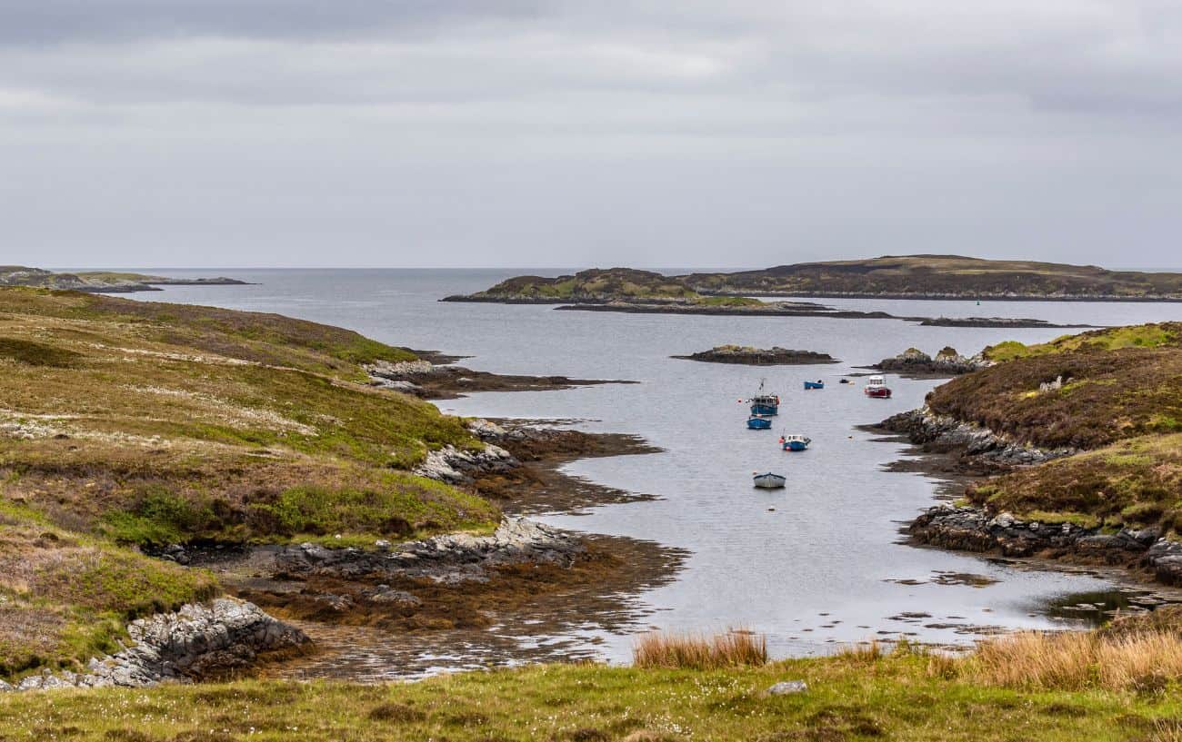 The view across a rocky inlet on Benbecula.