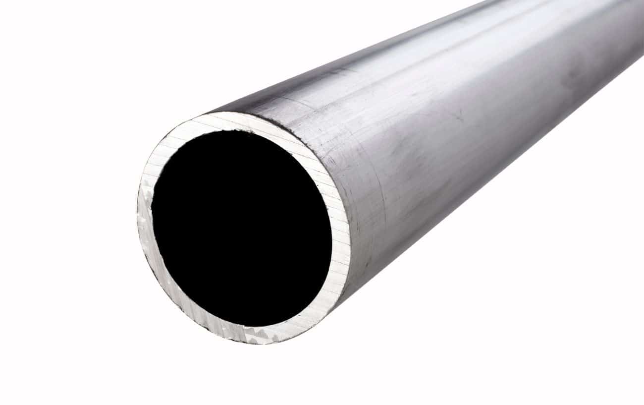 Close-up of an aluminum tube against a white background.