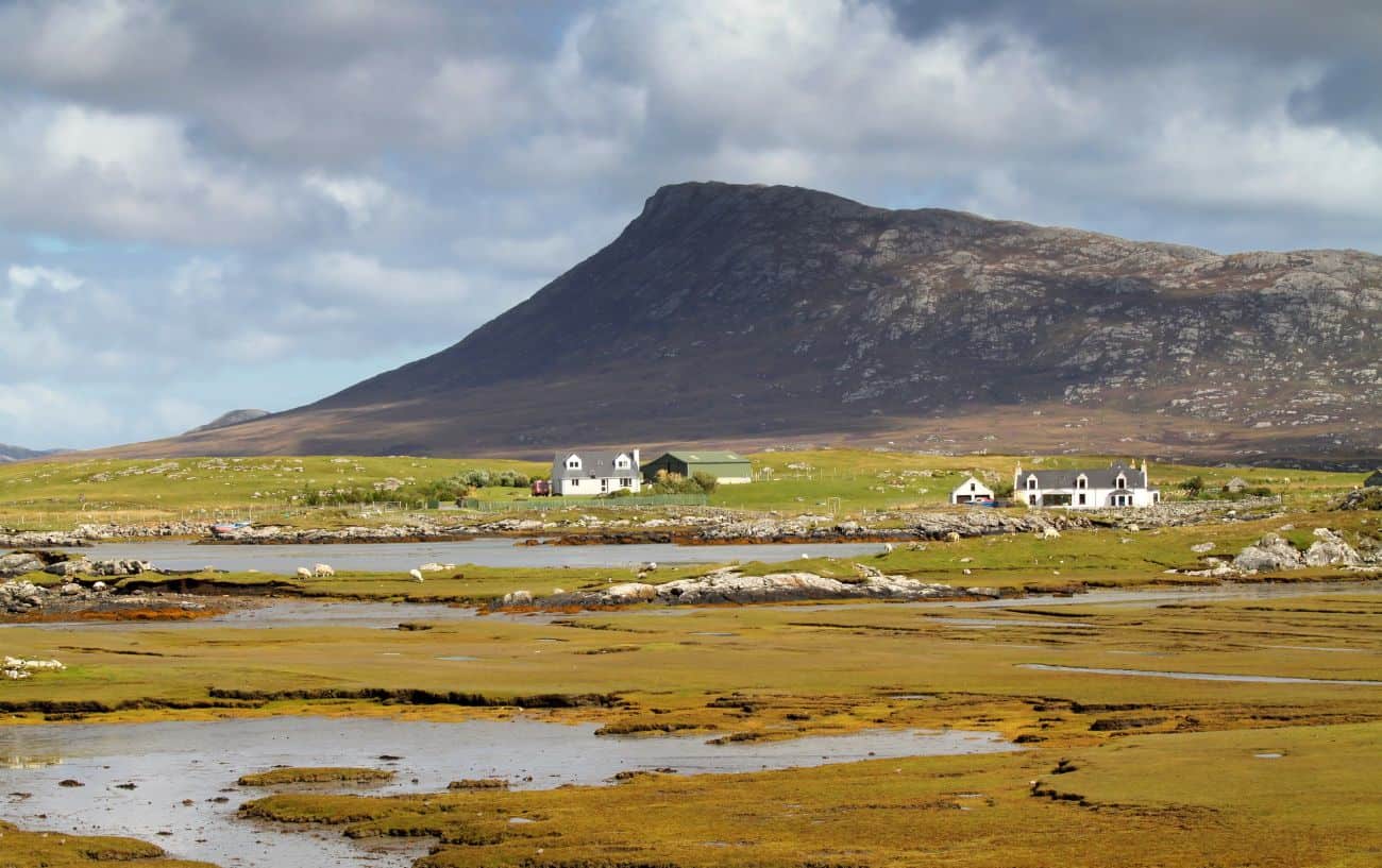 A barren, windswept view across Grimsay.