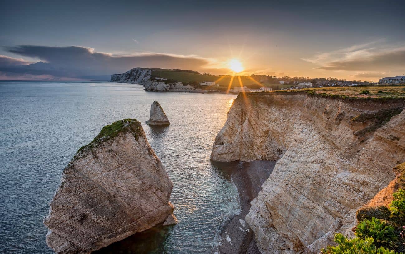 Sunset view of The Needles on the Isle of Wight.