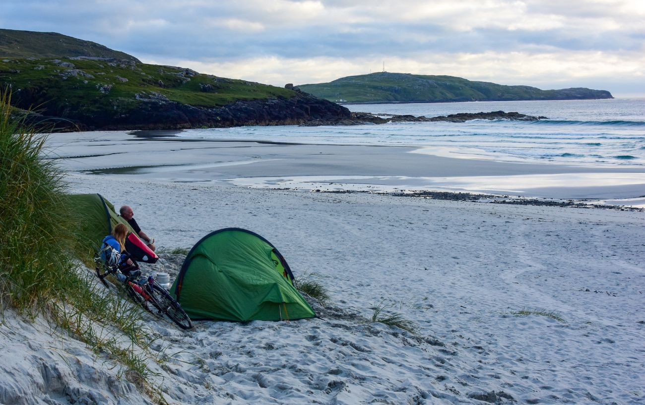Camping on a beach in the Scottish Outer Hebrides, which would be more difficult without SPD cleats.