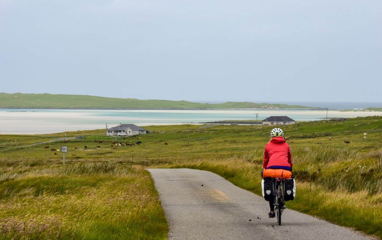 Cycling the road that cuts through the middle of North Uist. 