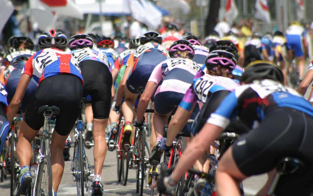 The grupetto at a road cycling race.
