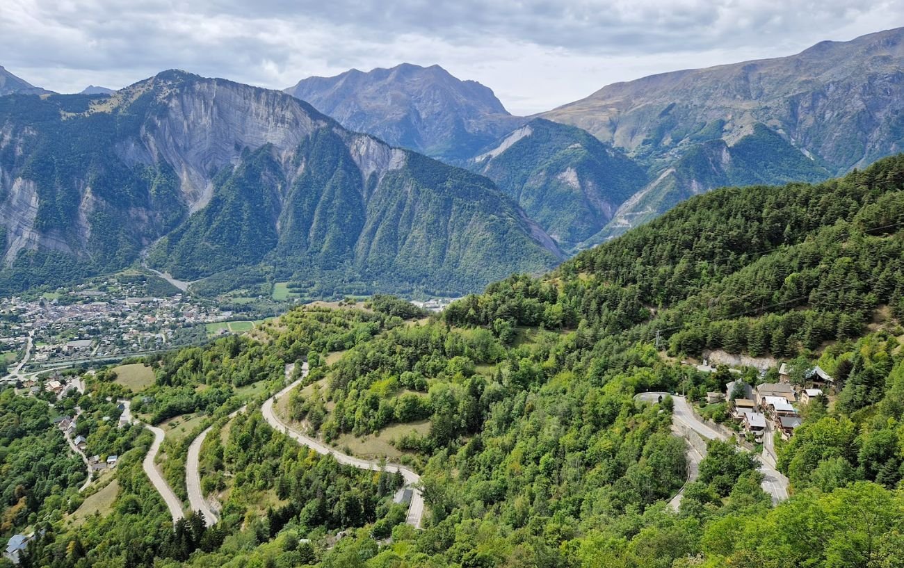 A view over the bottom half of the Alpe d'Huez climb.