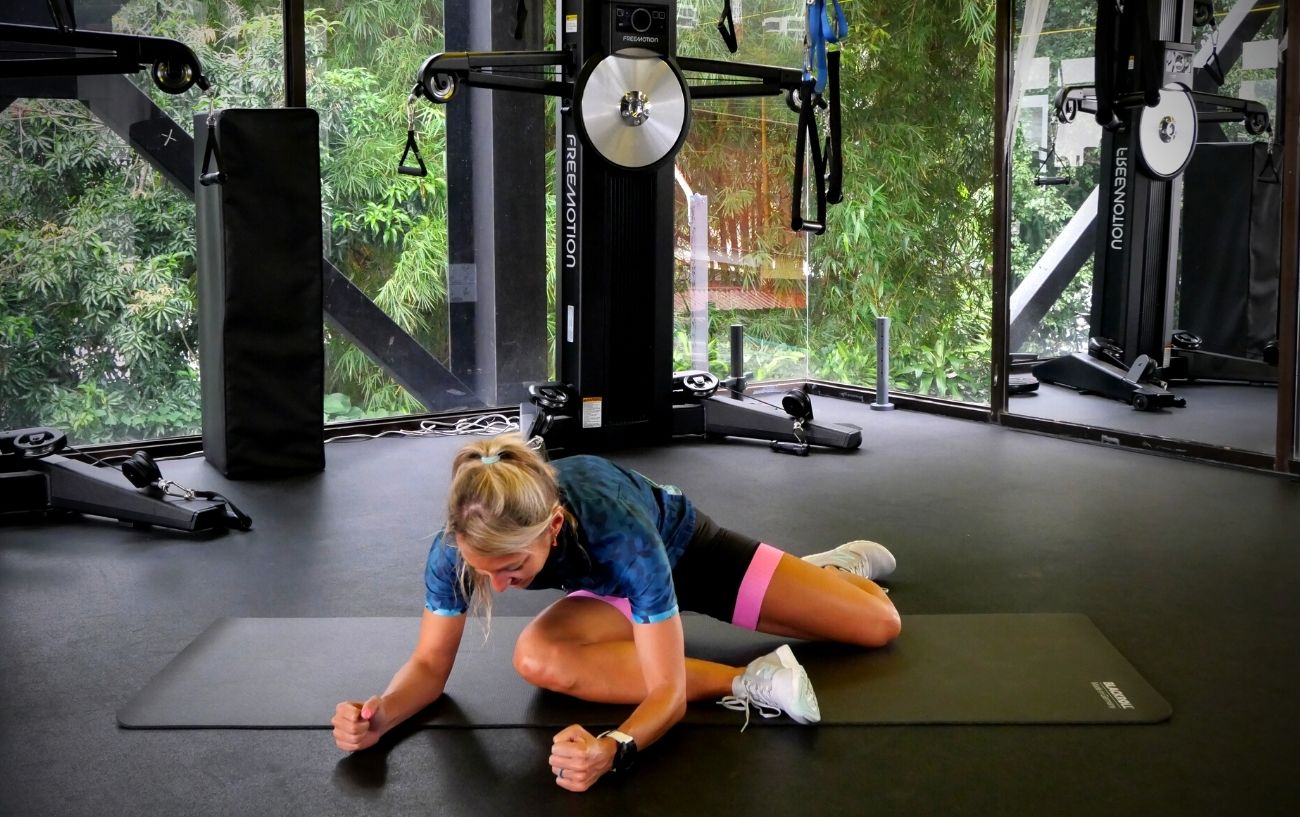 A figure four stretch.