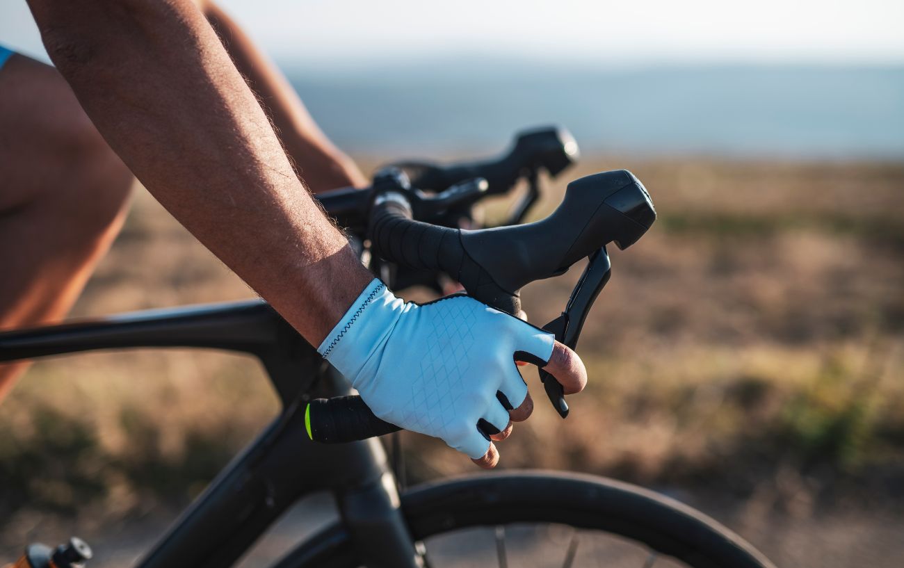 A conventional hand position when riding a road bike.