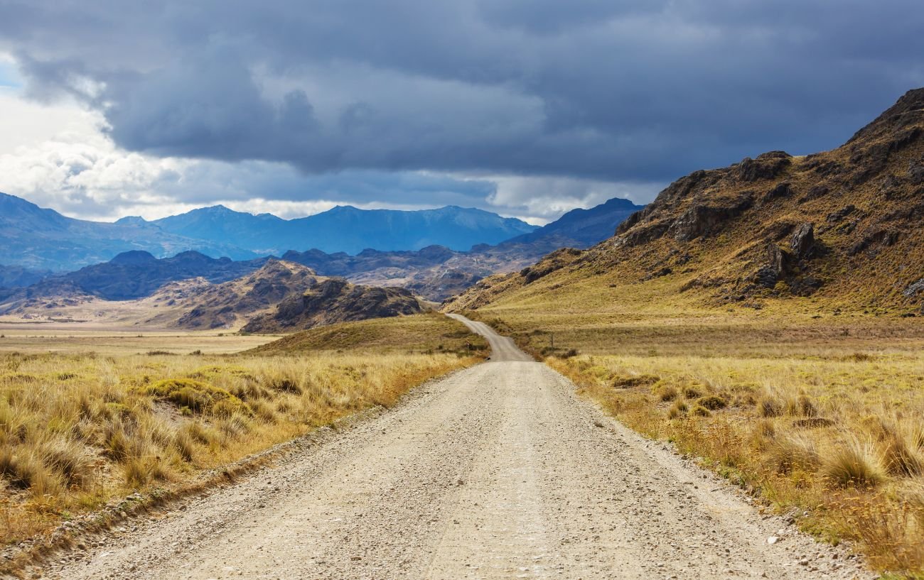 A dirt road on the Carretera Austral through Patagonia.