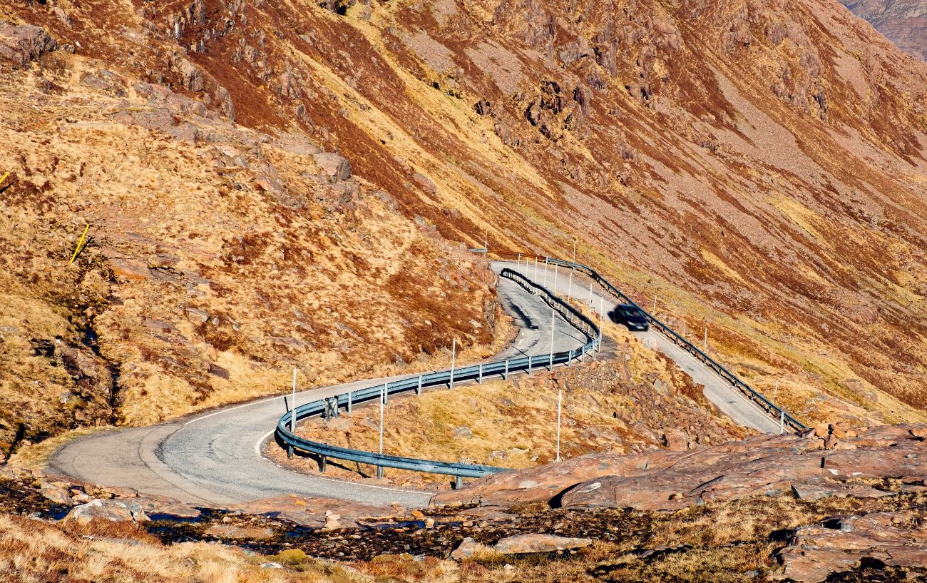 The hairpins near the summit of Bealach-Na-Ba.