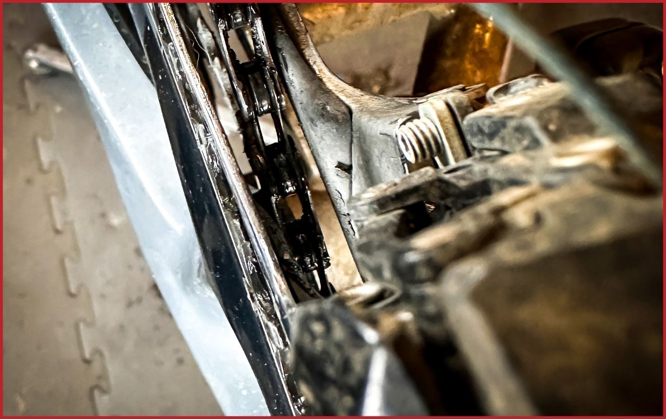 Close-up of the front derailleur.