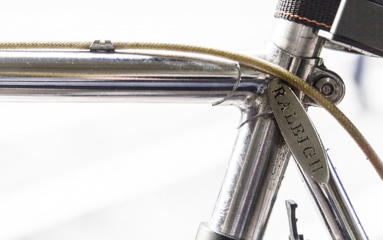 Photo of a vintage Raleigh bike frame.