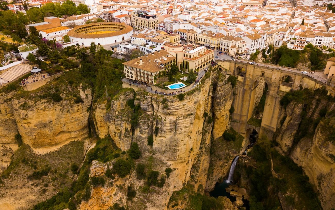 Aerial view of Ronda in Andalucia with its famous bridge.
