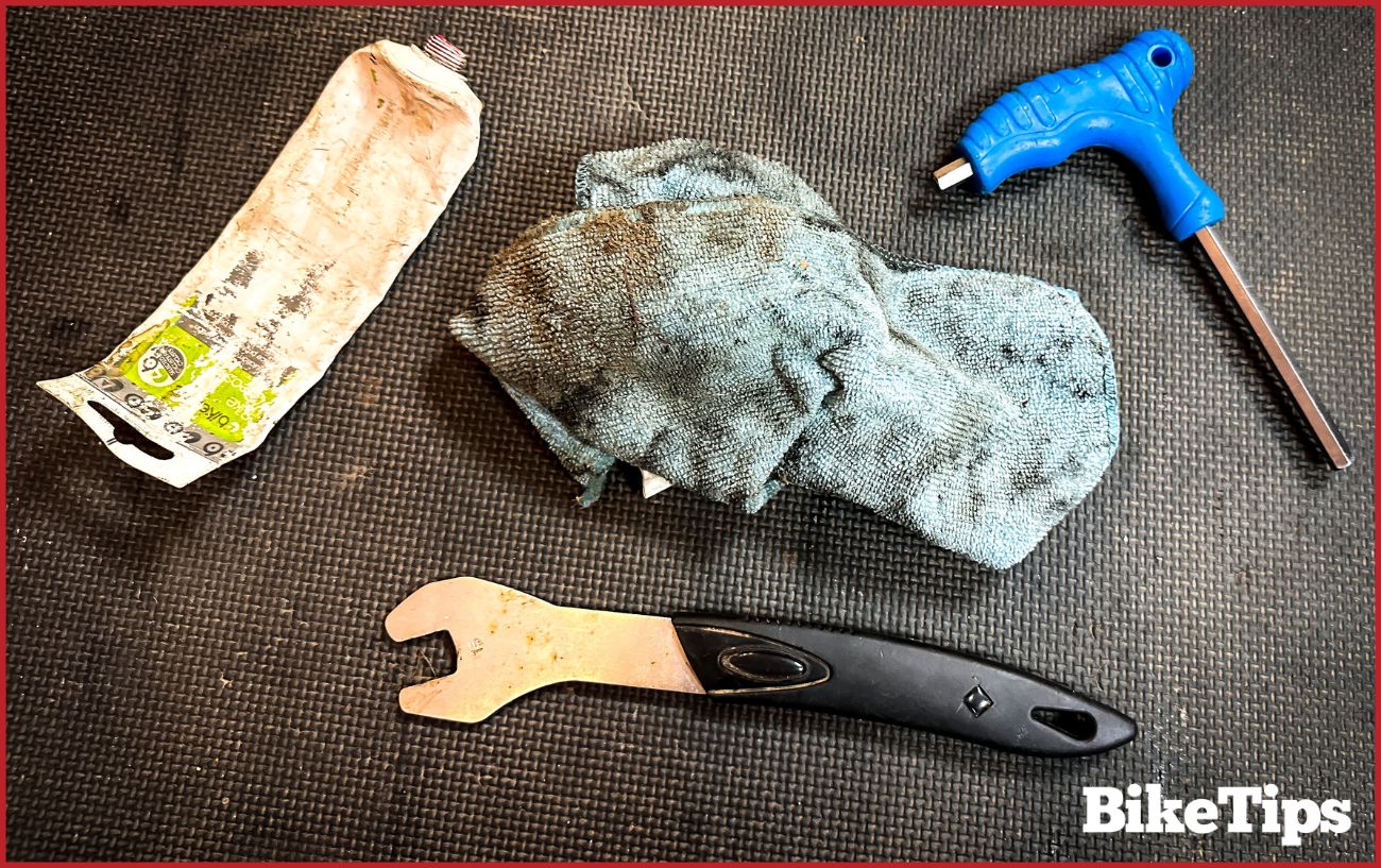 Photo showing the tools you'll need to remove a bike pedal.
