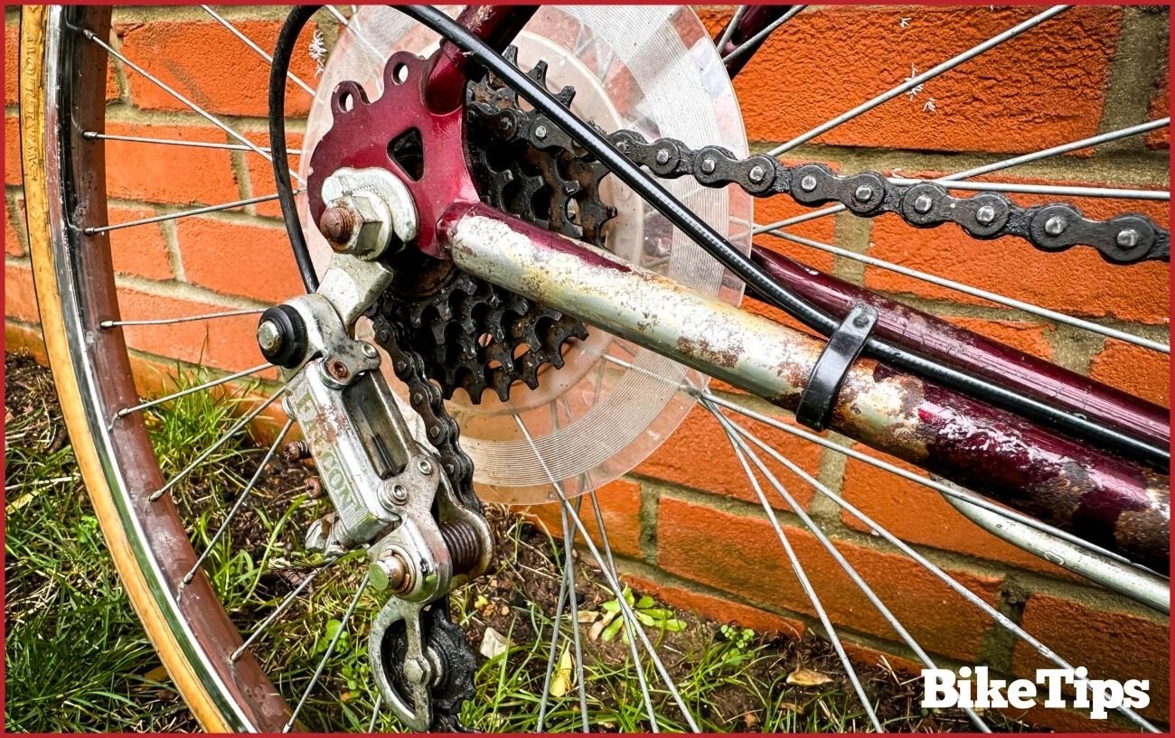 Mild rust on the cassette of a vintage bike.