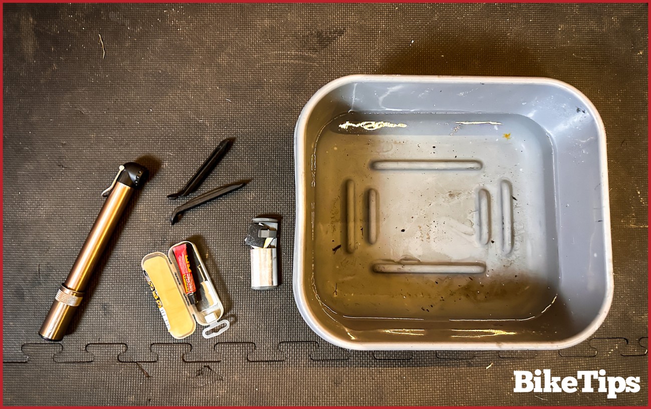 The equipment you'll need when learning how to patch a bike tire.