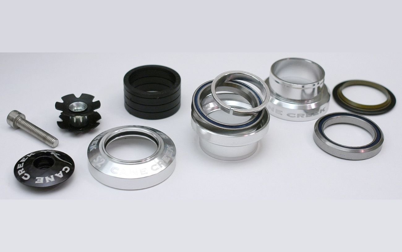 The components of a Cane Creek threadless headset before installation.