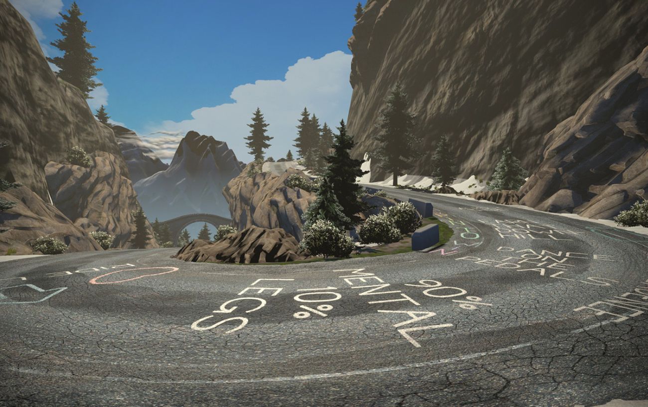 A climb in Zwift's virtual world.