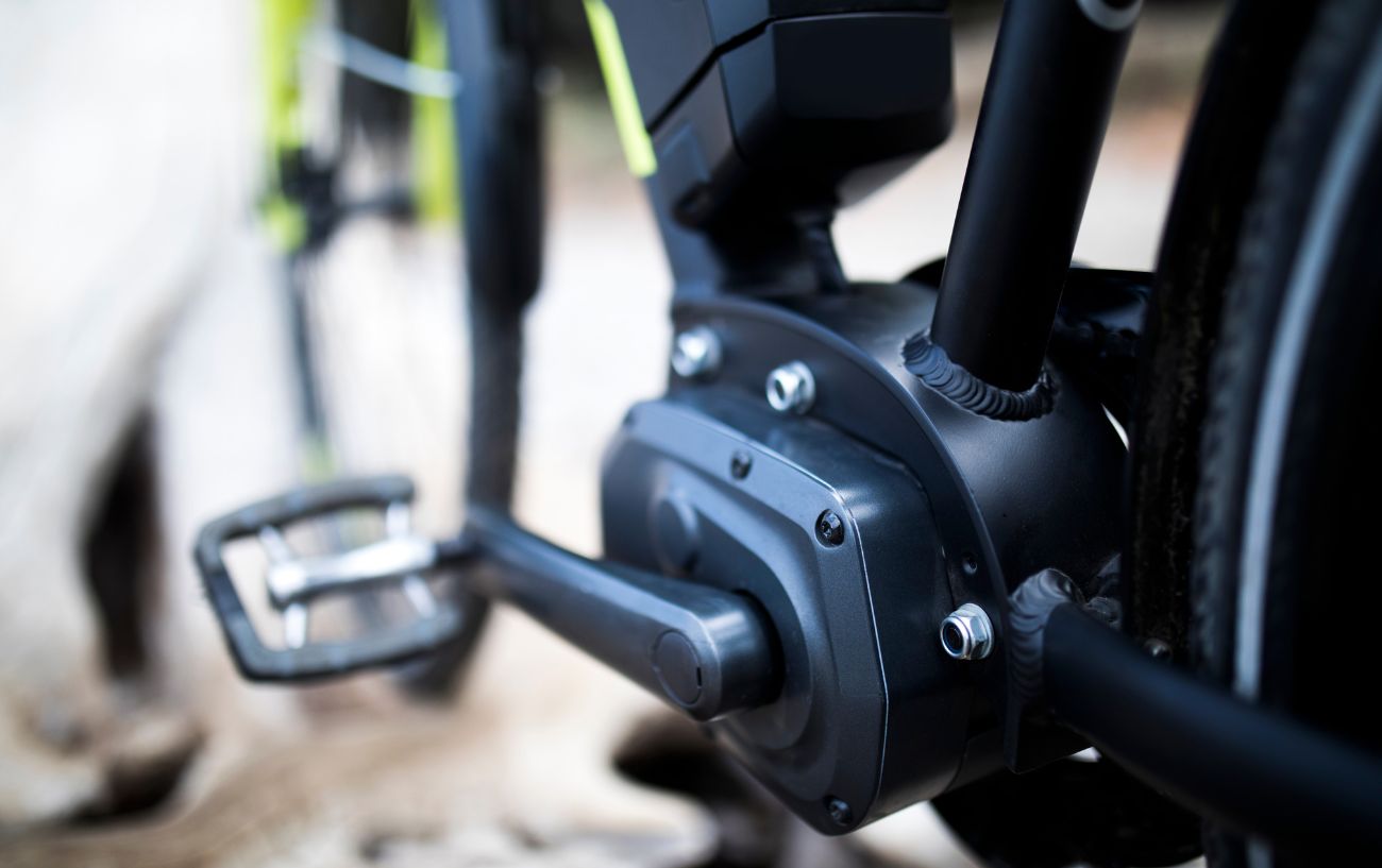 Close-up of the motor on a class 2 electric bike.