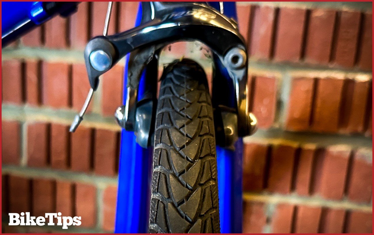 Close-up of a black bike tire.
