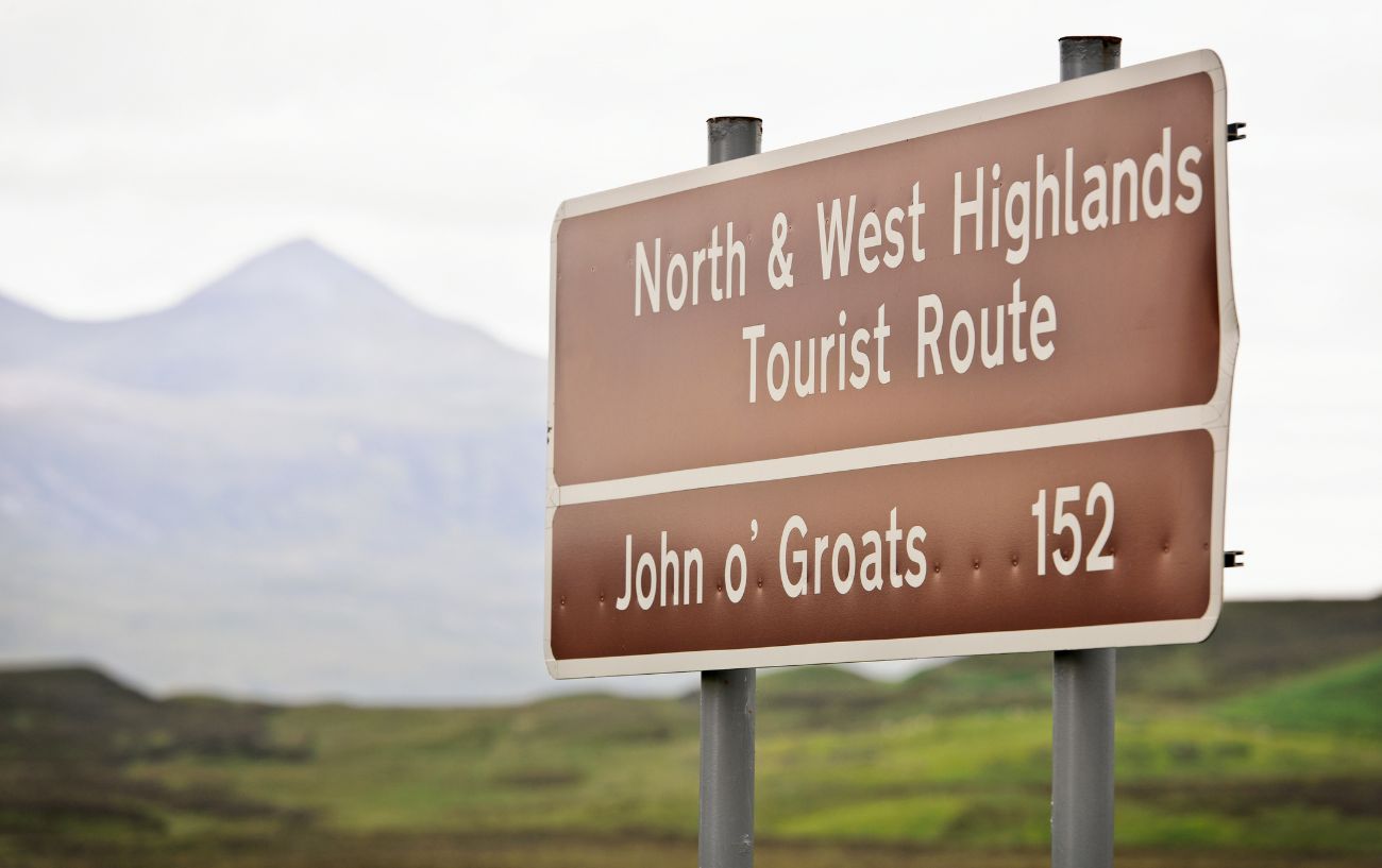 Signpost for John 0'Groats in Scotland.