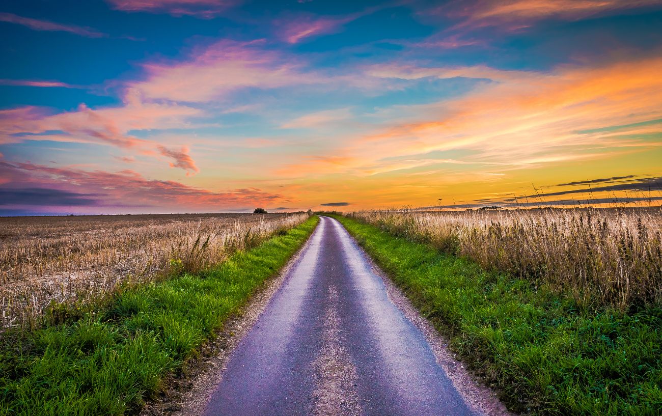Sunset over the Norfolk countryside.