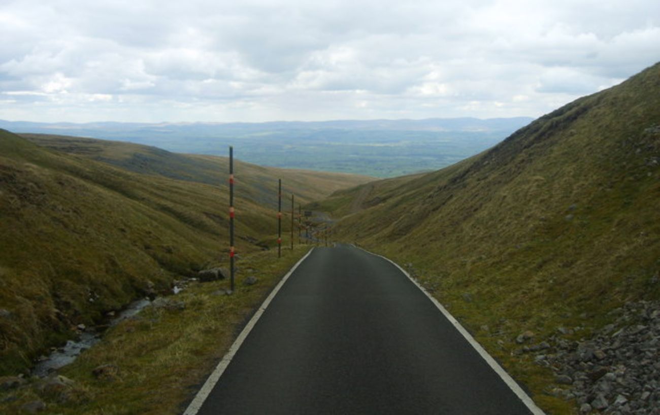 View down one of the steep sections of Great Dun Fell.