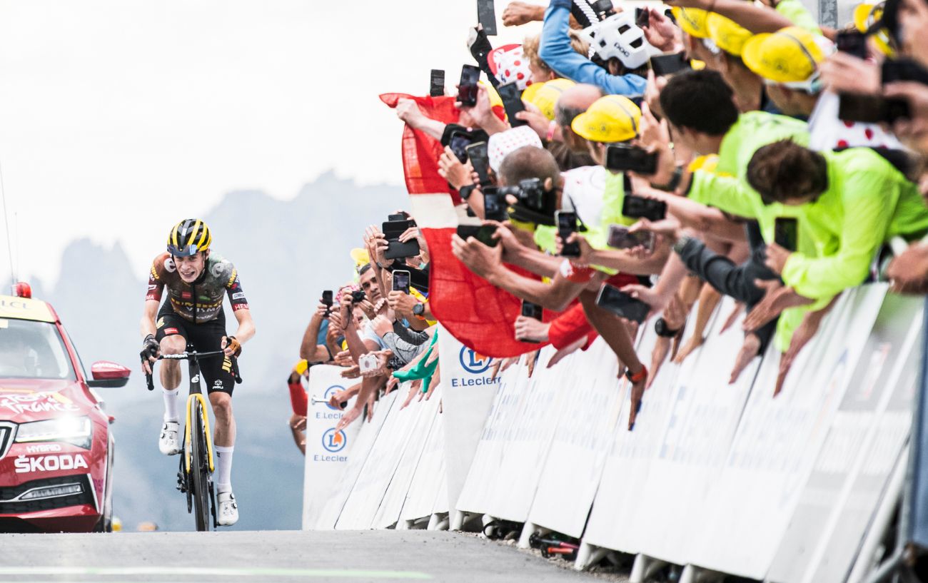 Jonas Vingegaard approaches the end of a brutal climb at the Tour de France.