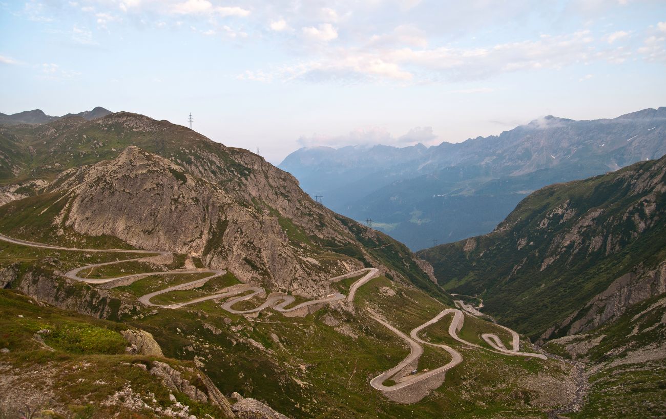 View of the hairpins of St Gotthard Pass Switzerland.