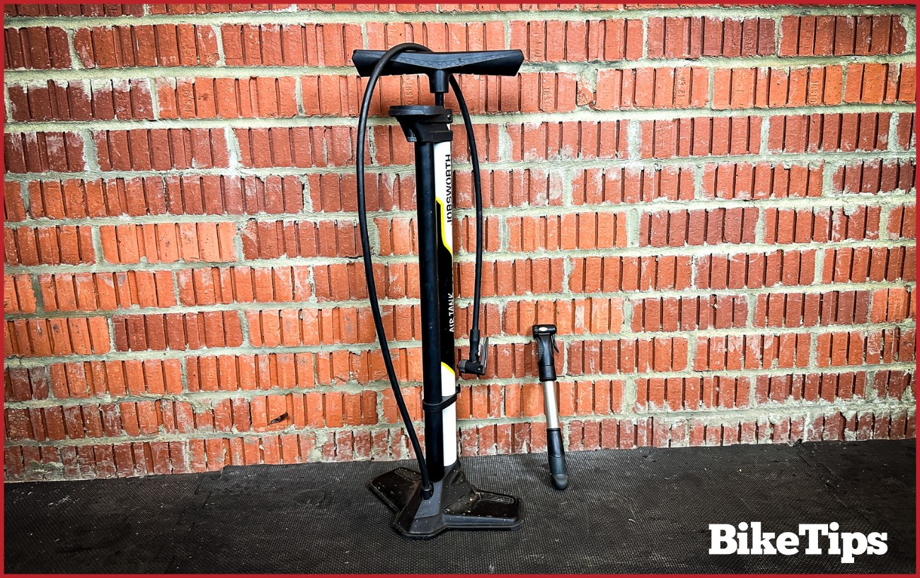 A track and hand bicycle pump.