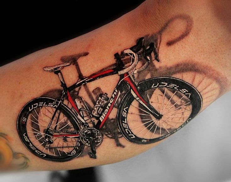 color 3d road bicycle tattoo idea