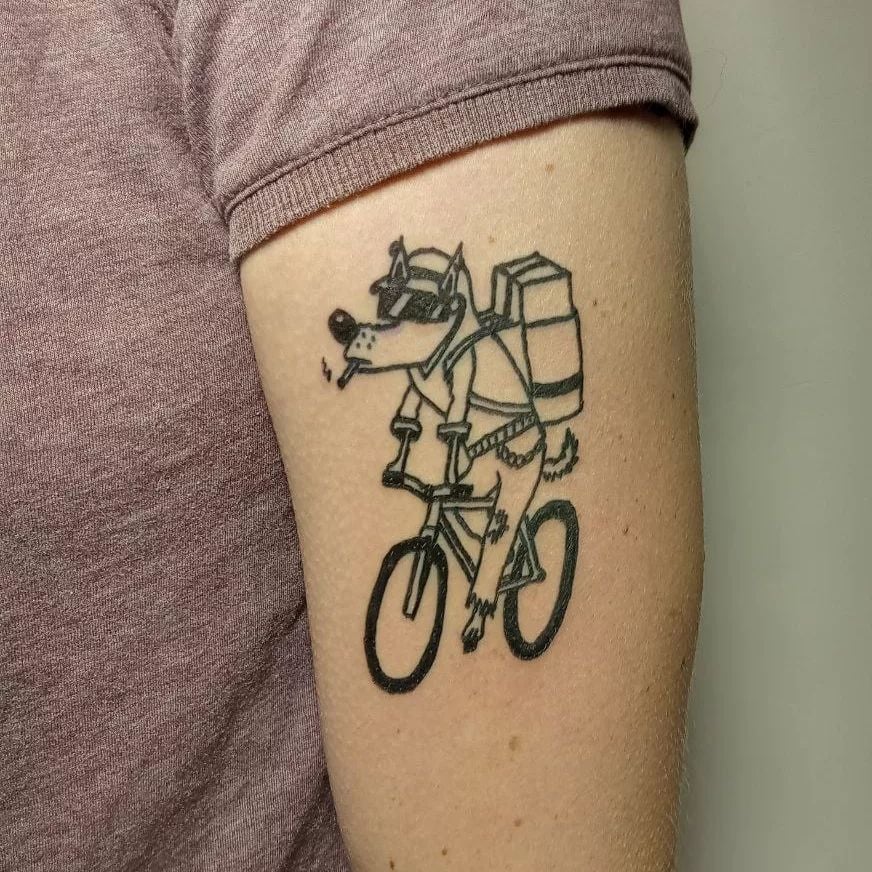 ignorant style bike messenger doggo cycling tattoo