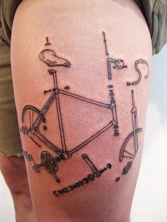 creative fineline bicycle parts tattoo