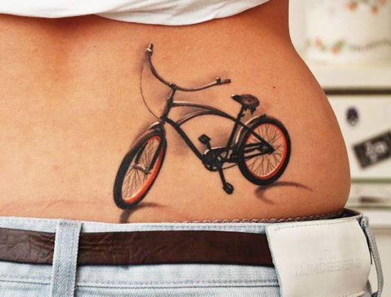 black and red realistic bicycle tattoo with shades