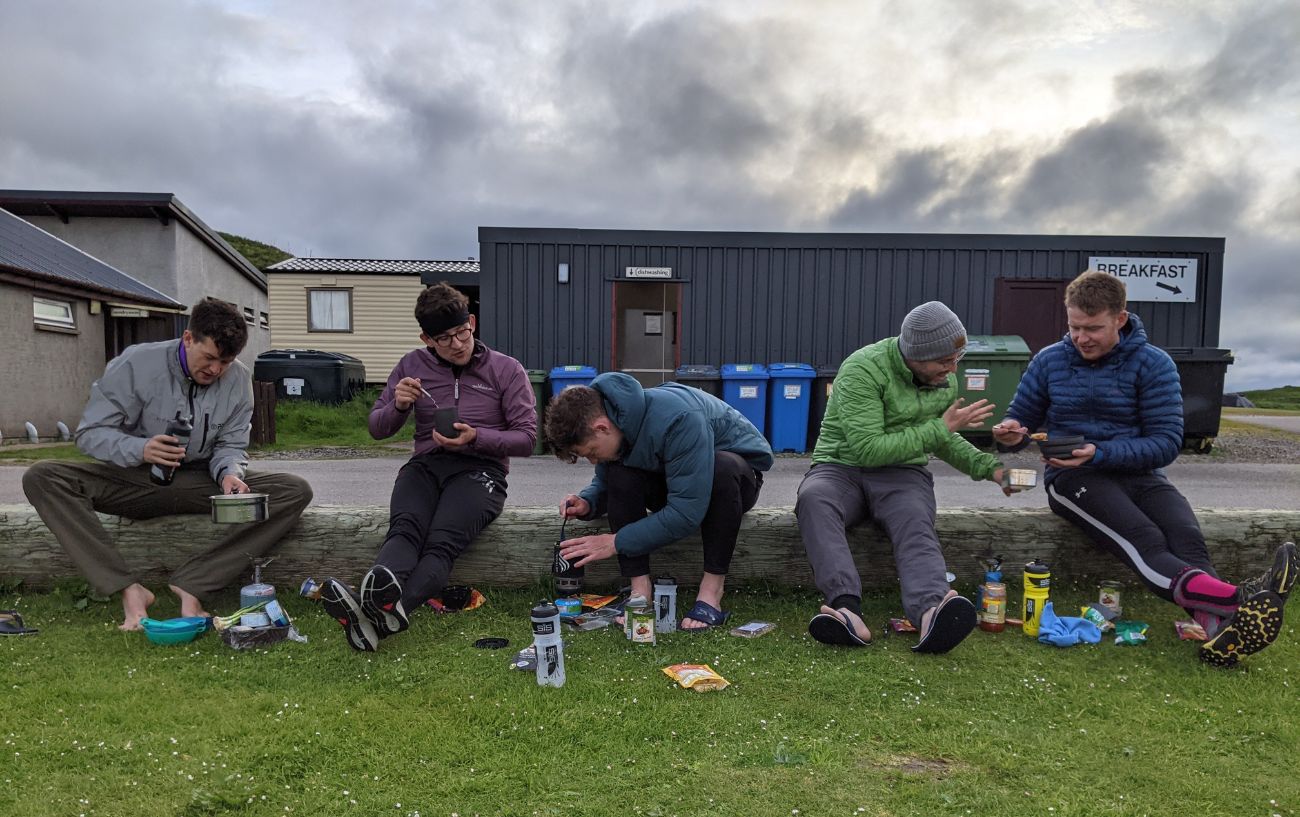 Stopping for a snack break on the North Coast 500 cycle ride.