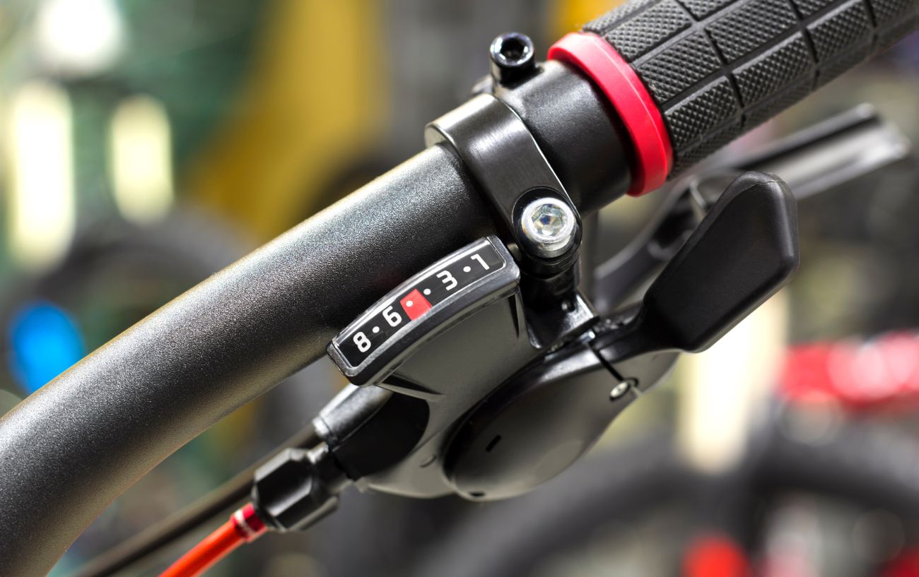 Gear shifters on a mountain bike.