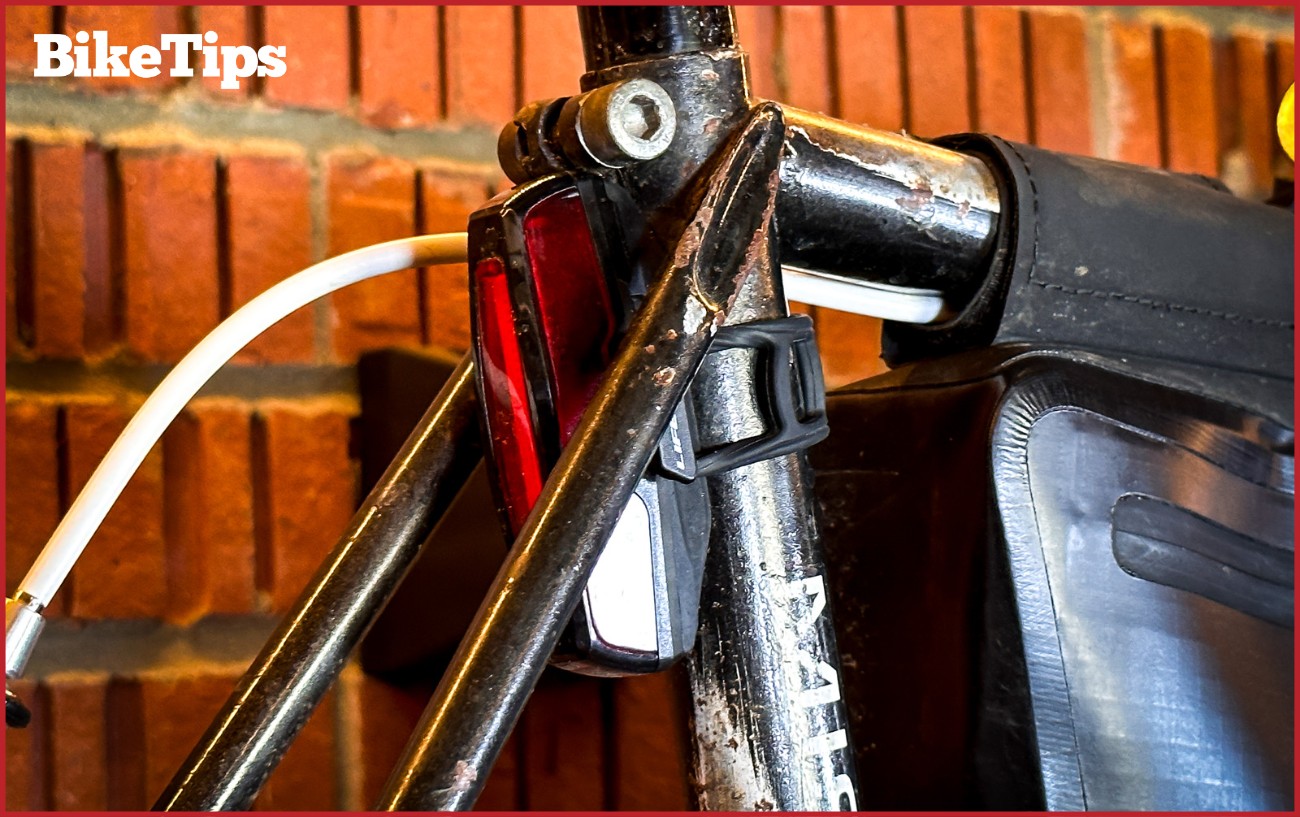 A rear light on a classic road bike.