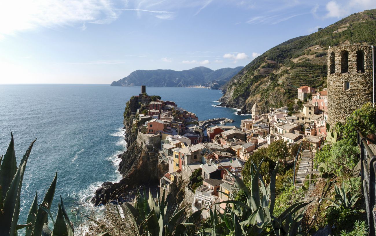 Cliffside view of Italy's Ligurian coast.