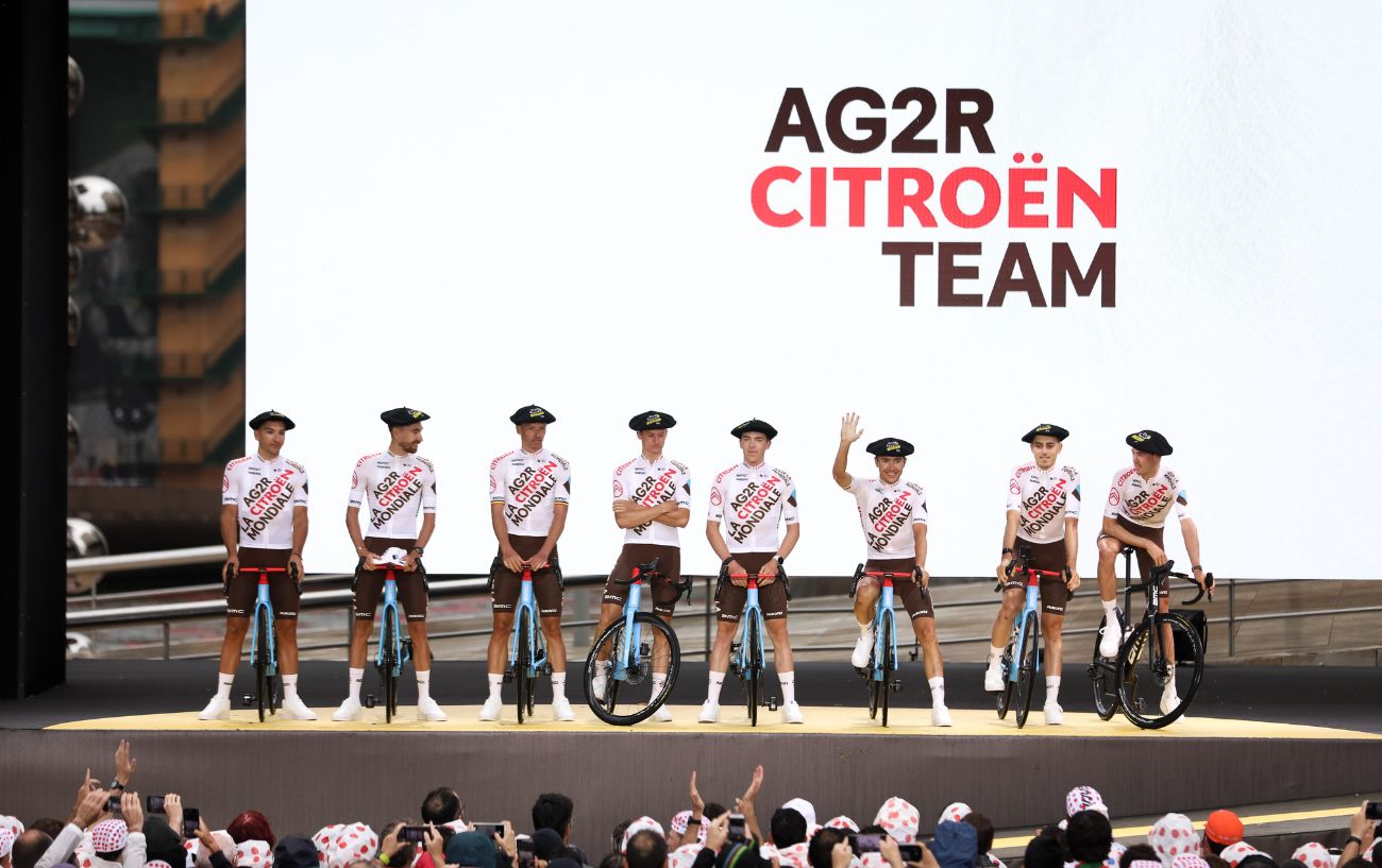 AG2R Citroen Team line up at the 2023 Tour de France Team Presentation.